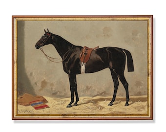 Vintage Black Horse Painting: Antique Equestrian Art (Digital Download)