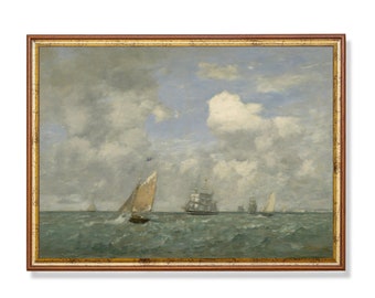 Vintage Sailing Boat Print: Antique Seascape, Nautical Ocean Decor
