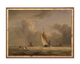 Vintage Sailing Ship Print: Antique Nautical Seascape Art