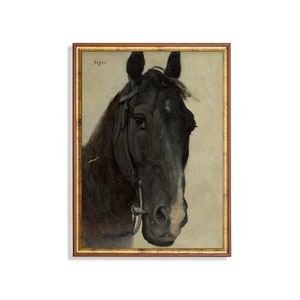 Vintage Black Stallion Portrait: Rustic Equestrian Art Print (Digital Download)