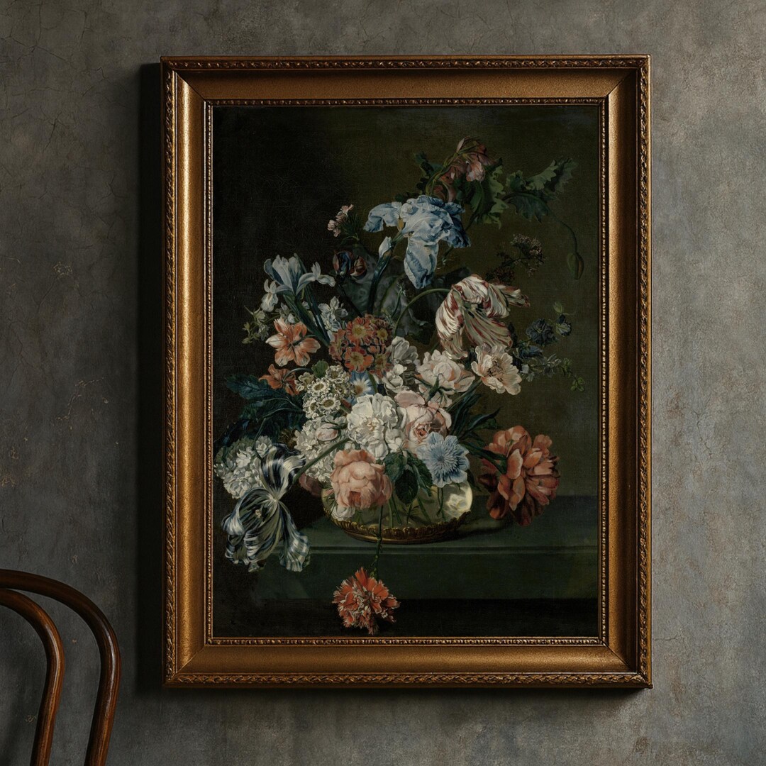 Vintage Floral Still Life Print: Moody Dark Academia Wall Art (digital ...
