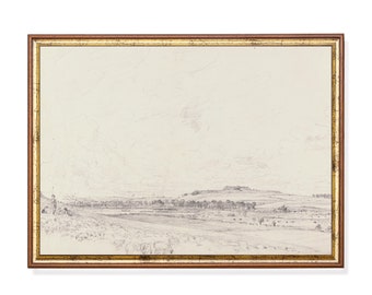 Vintage Landscape Sketch Print: Antique Nature Scenery, Farmhouse Decor