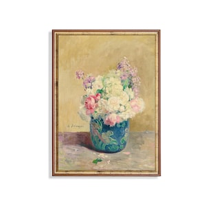 Gedruckt und Versandt | Vintage Stillleben mit Blumen | Antike Blumenmalerei | Blumenstrauß in Vase | Rustikale Kunst | Physische Drucke