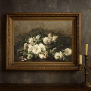 絵画　花　アンティーク ヴィンテージ風の花柄静物画：趣のある素朴なアンティーク絵画 - Etsy 日本