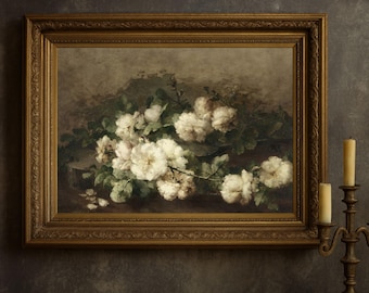 ヴィンテージ風の花柄静物画：趣のある素朴なアンティーク絵画 - Etsy 日本