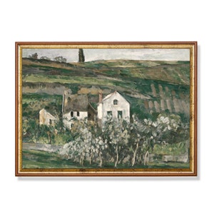 Vintage Cottage Landscape Painting: Antique Farmhouse Art Print