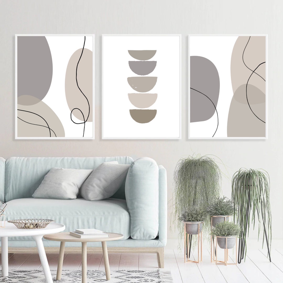 3 Piece Wall Art Grey Abstract Print Set of 3 Boho Print Abstract ...
