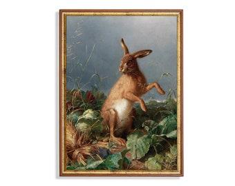 Vintage Hare Painting | Rustic Farmhouse Bunny Art (Digital Download)