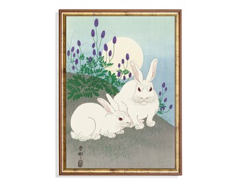 Vintage Rabbits Painting: Antique Bunnies Fine Art Print