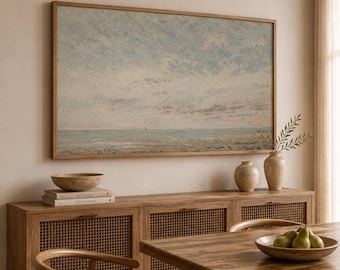 Vintage Seascape Print: Antique Coastal Beach, Moody Ocean Art