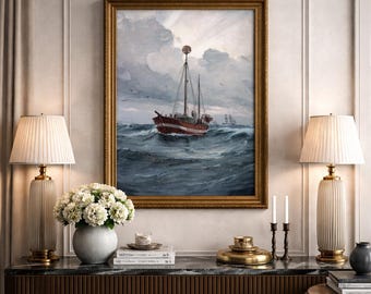 Vintage Sailing Ship Art Print: Moody Nautical Seascape