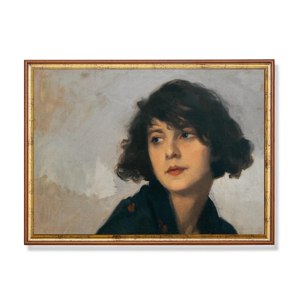 Vintage Woman Portrait Art Print: Antique Style Oil Painting