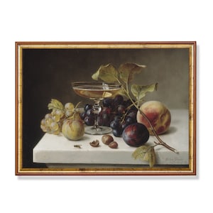 Vintage Still Life Painting with Fruits and Champagne (Digital Download)