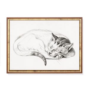 Vintage Sleeping Cat Sketch Print – Minimalist Pencil Drawing, Calming Animal Wall Art, Black and White Feline Art for Pet Lovers