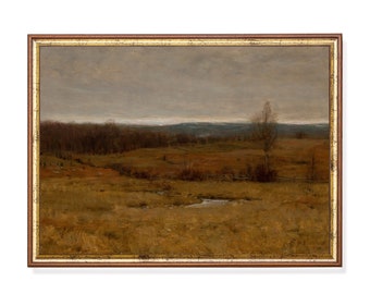 Vintage Autumn Landscape Painting: Rustic Country Scenery Art Print