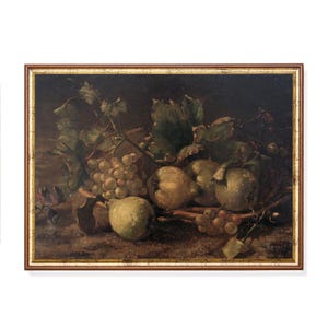 Vintage Still Life Print: Rustic Grapes & Pears, Dark Academia Art (Print Only)