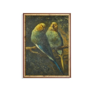 Vintage Parrot Print: Moody Birds Painting, Farmhouse Wall Art (Digital Download)