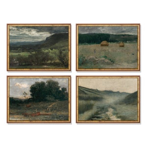 Vintage Gallery Wall | Set of 4 Prints | Landscape Painting | Moody Rustic Art | Country Landscape | Digital Download | Printable Wall Art