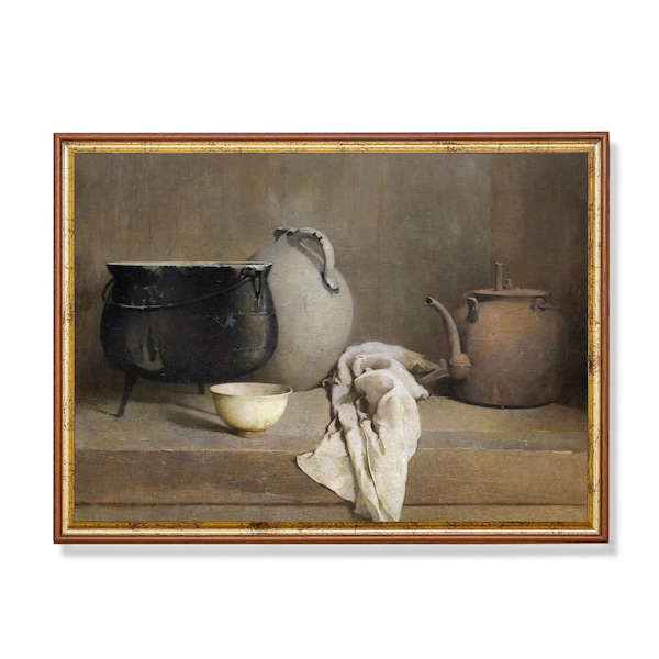 Still Life with Kitchen | Vintage Painting | Antique Earthy Decor | Rustic Painting Print | Digital Download | Farmhouse Kitchen Wall Decor