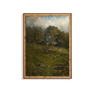 Vintage Sheep Grazing Landscape Print: Rustic Farmhouse Wall Art (Digital Download)