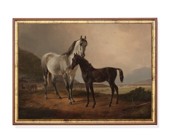 Vintage Horse Painting: Rustic Equine Fine Art Print