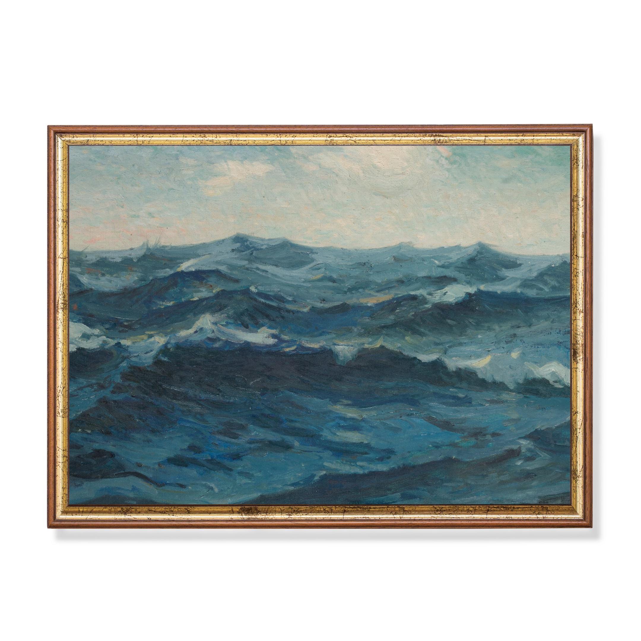 Vintage Meerlandschaft von Frank Rehn: Stimmungsvolle Meereswellen Kunstdruck