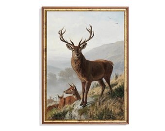 Vintage Deer Print: Antique Animal Painting, Farmhouse Decor (Mailed Print)