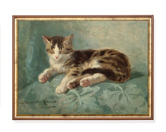 Vintage kattenschilderij: antieke huisdierportretkunstdruk