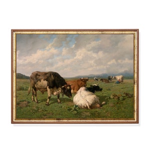 Vintage Cows Painting: Cattle in Meadow, Farmhouse Decor Art Print