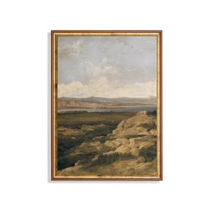 Antique Mountain Landscape Print: Rustic Farmhouse Valley Scene (Digital Download)