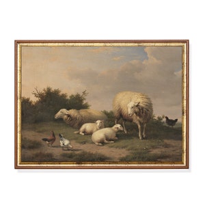 19th Century Bauernhof Tierdruck: Rustikale Schafe & Hennen (Digitaler Download)