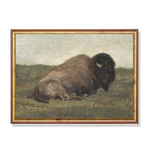 Vintage Bison Watercolor Painting: Rustic Prairie Wildlife Art (Digital Download