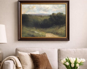 Vintage Country Landscape Painting | Antique Farmhouse Decor (Digital Download)