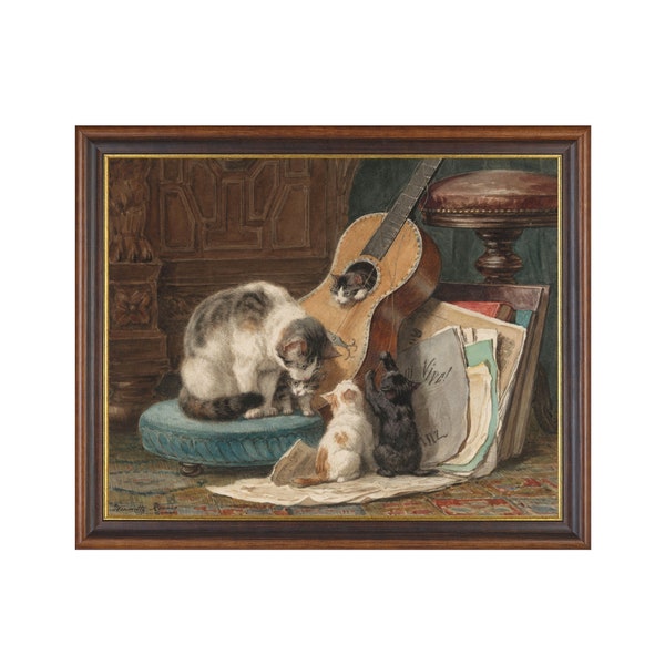 Printed and Shipped | Vintage Cats Painting | Antique Animal Fine Art Print | Animal Lover Gift | Physical Print | Kittens Playing Guitar