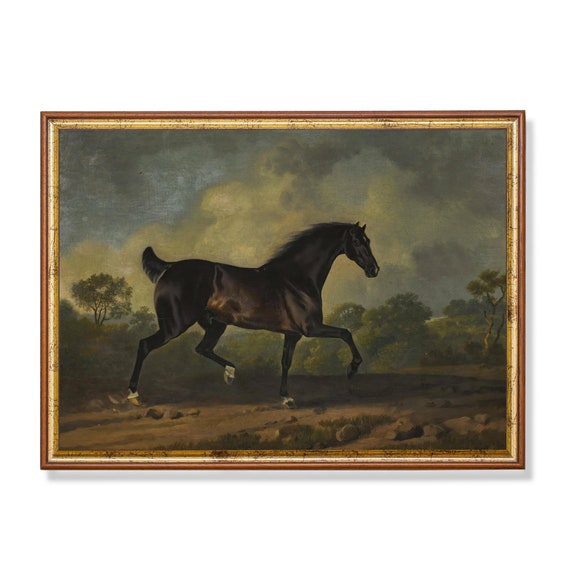 ヴィンテージ馬の絵画：アンティーク乗馬アートプリント（デジタル 