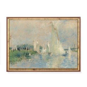 Vintage Impressionist Sailboat Painting: Pastel Coastal Art Print