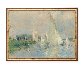 Vintage Impressionist Sailboat Painting: Pastel Coastal Art Print