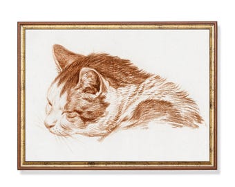 Vintage Cat Sketch Print: Antique Animal Drawing, Farmhouse Decor
