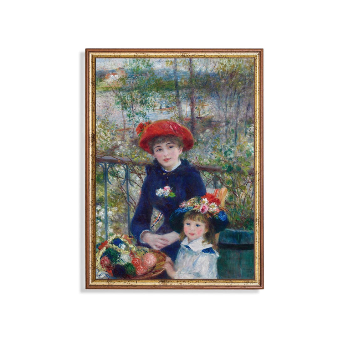 ルノワール「二人の姉妹」の版画：フランス印象派の庭園テラスアート