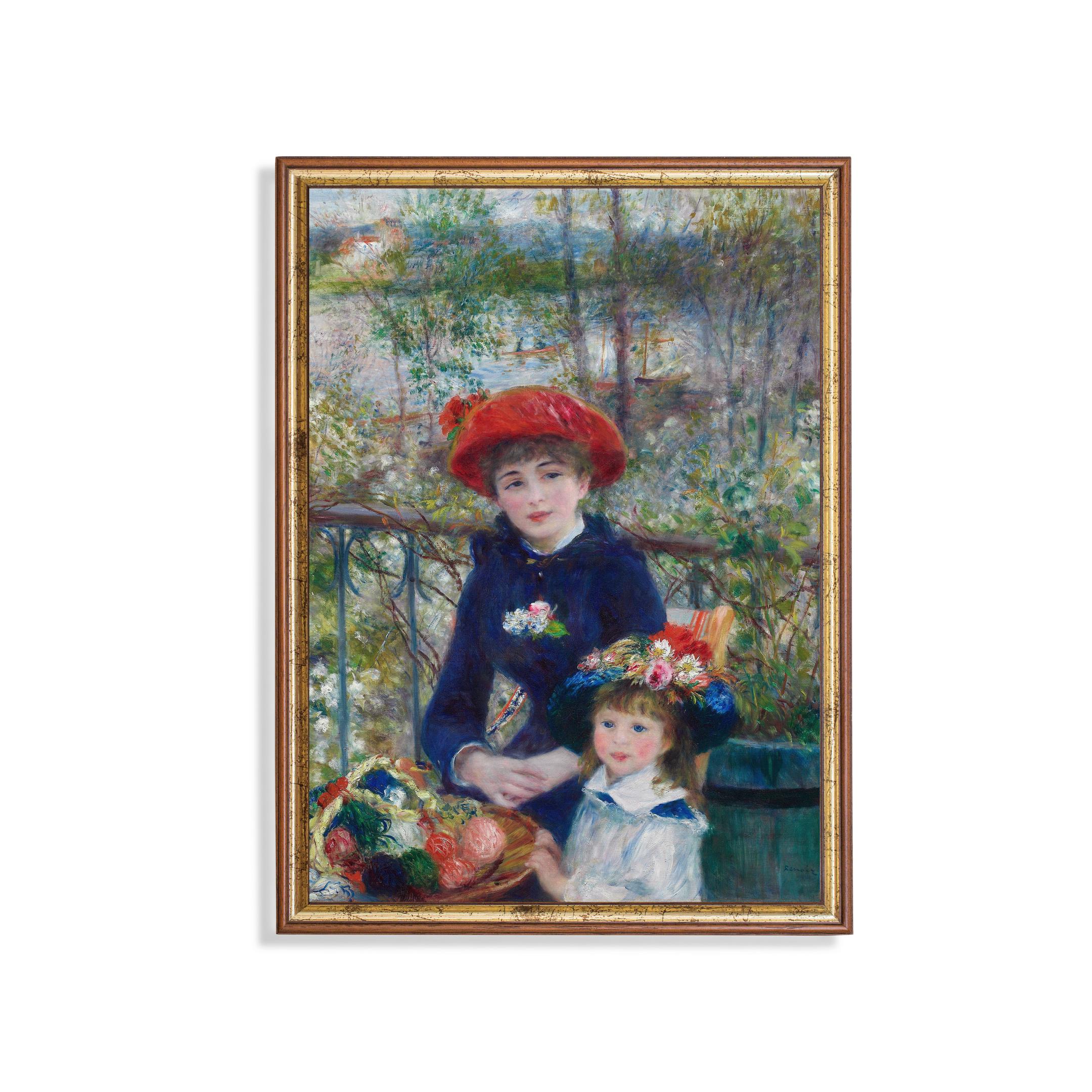 ルノワール「二人の姉妹」の版画：フランス印象派の庭園テラスアート