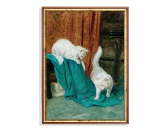 Antique Cats Painting: Vintage Animal Art Print