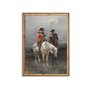 Vintage Cavalier Horse Painting: Antique Farmhouse Art Print