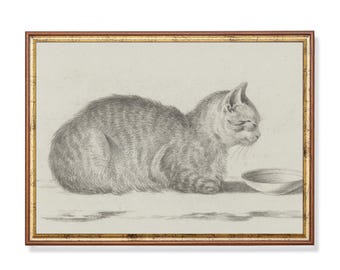 Vintage Katze Skizze Print: Neutrale Bauernhaus Wandkunst
