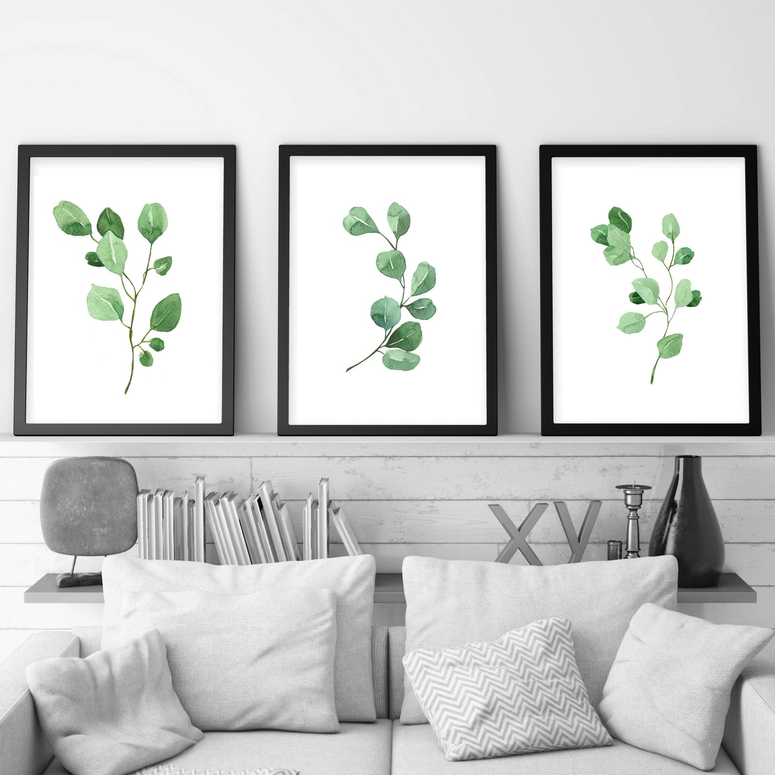 Eucalyptus Print Set Of 3 Botanical Wall Art Tropical Leaf Etsy