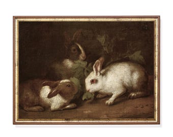 Vintage Rabbit Painting Print – Antique Bunny Artwork, Cottagecore Animal Wall Art, Rustic Woodland Decor