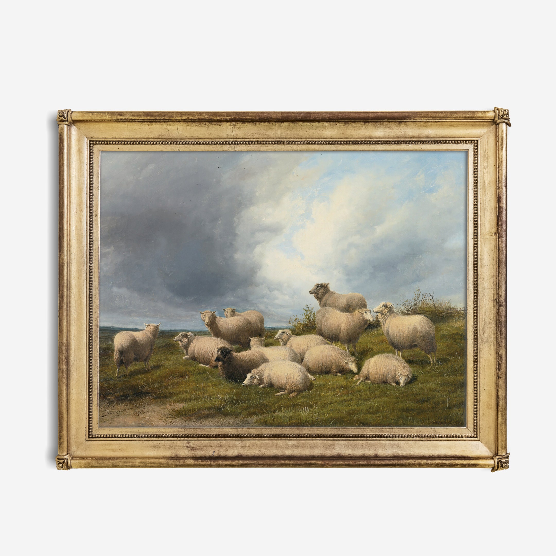 Vintage Sheep Painting Antique Country Landscape Rustic | Etsy