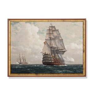 Historic Naval Warship Print | Vintage Maritime Ocean Art | Sailing Ship Battle Scene Digital Download | Nautical Wall Decor