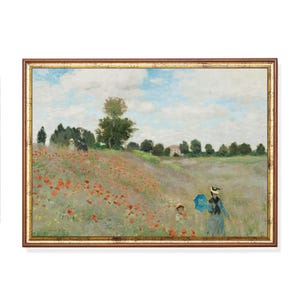 Claude Monet Mohnfeld Druck – Französische impressionistische Landschaftsmalerei, Cottagecore-Dekor, Vintage-Kunstdruck