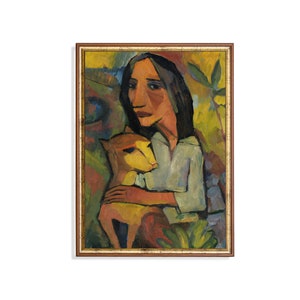 Young Lady with a Cat | Vintage Portrait Painting | Antique Cat Print | Digital Download | Printable Wall Art | Classic Portrait Fine Art