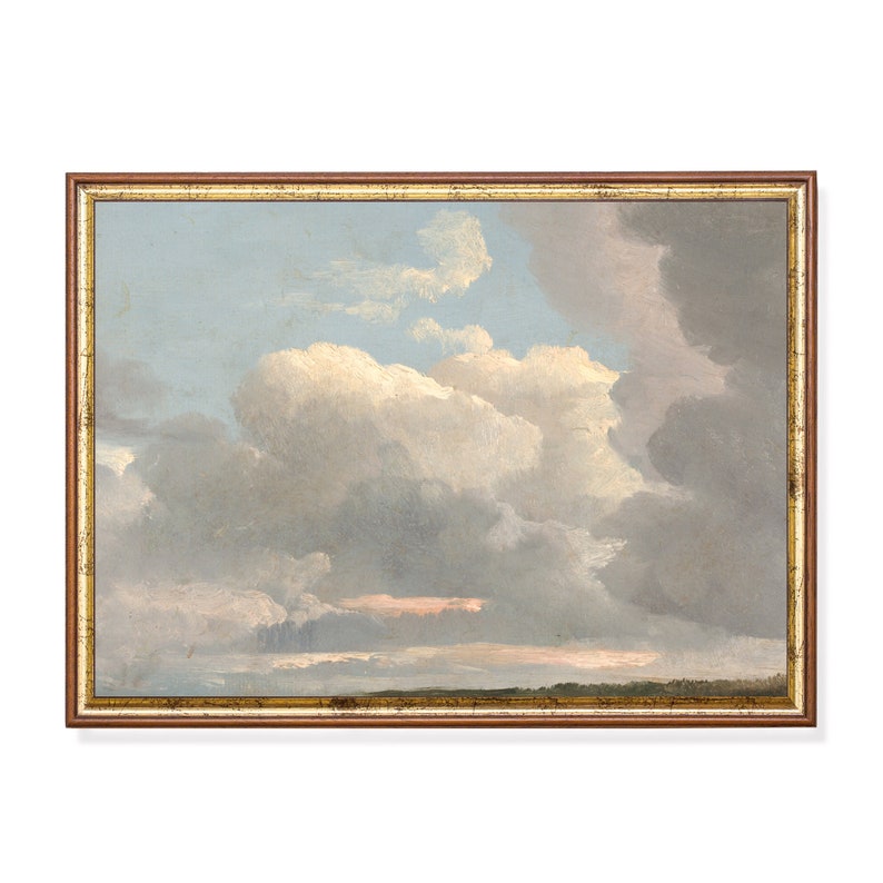 Vintage Cloud Painting Antique Cloud Study Sky Fine Print Digital Download Printable Wall Art Farmhouse Decor 19th Century Art image 1